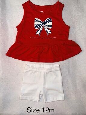 Red Peplum Tank Top & White Shorts Set - Patriotic Bow